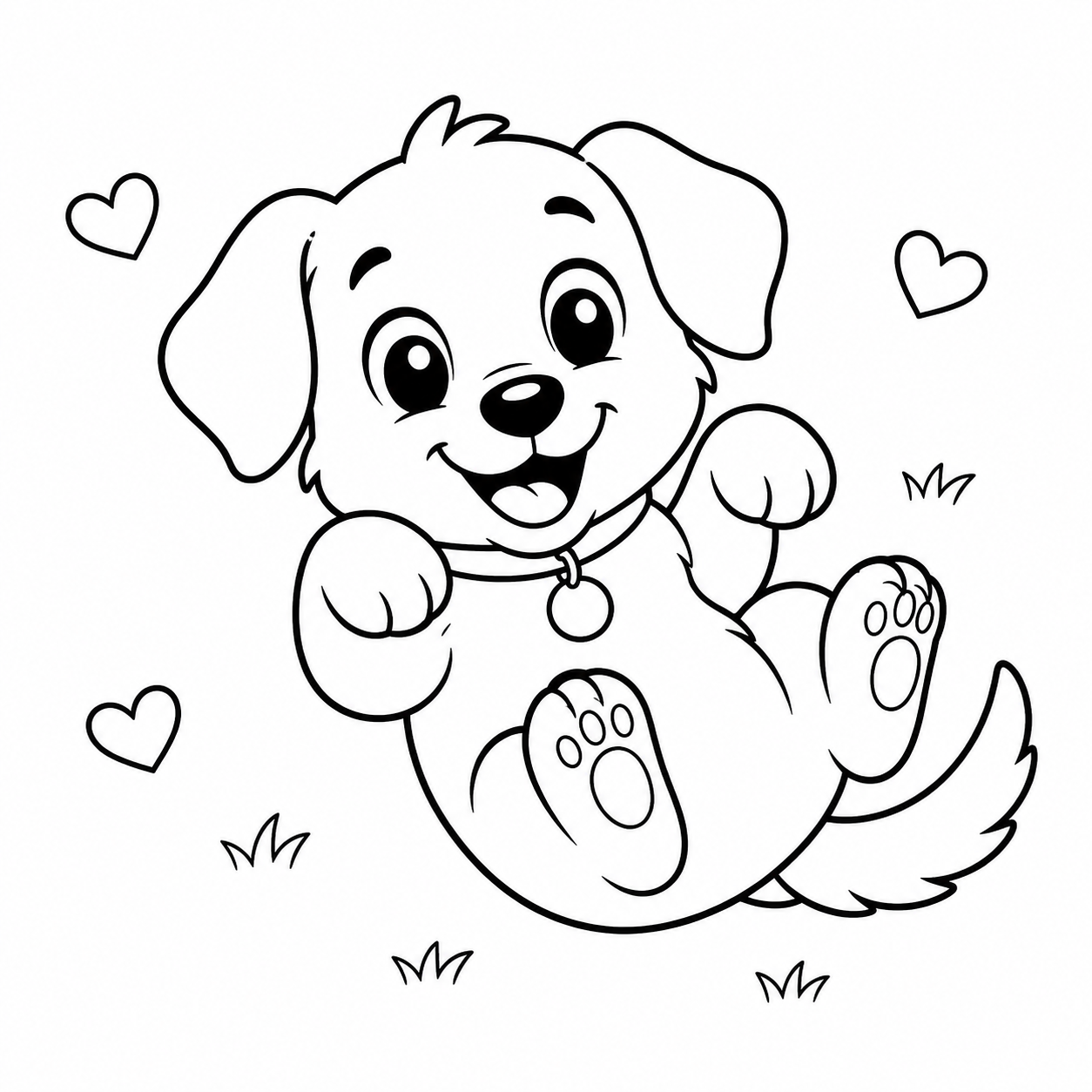 おなかをだす　わんちゃんの印刷用塗り絵