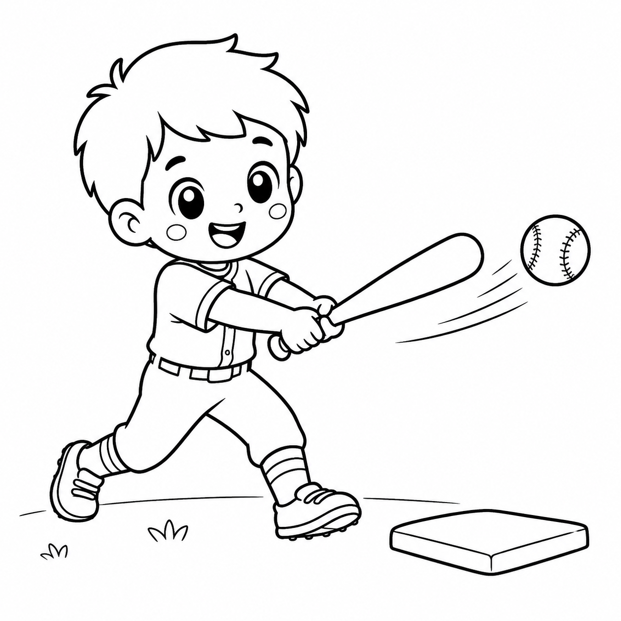 やきゅうをする　おとこのこの印刷用塗り絵