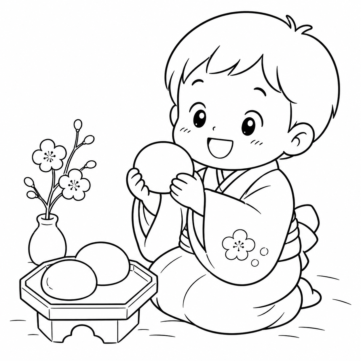 しんねん　かがみびらきの印刷用塗り絵