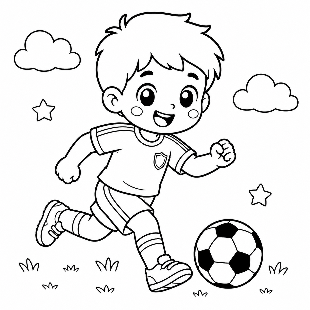 サッカーをする　おとこのこの印刷用塗り絵