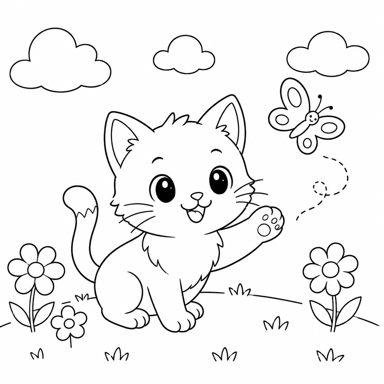 ちょうちょとおいかけっこの印刷用塗り絵