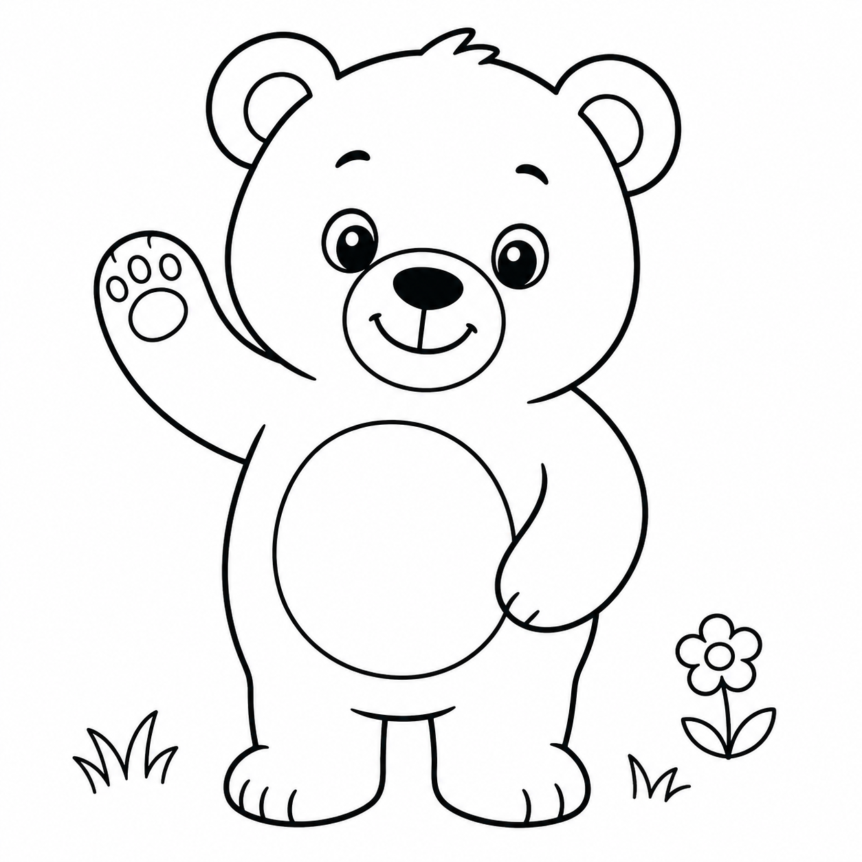 かわいい　くまさんの印刷用塗り絵