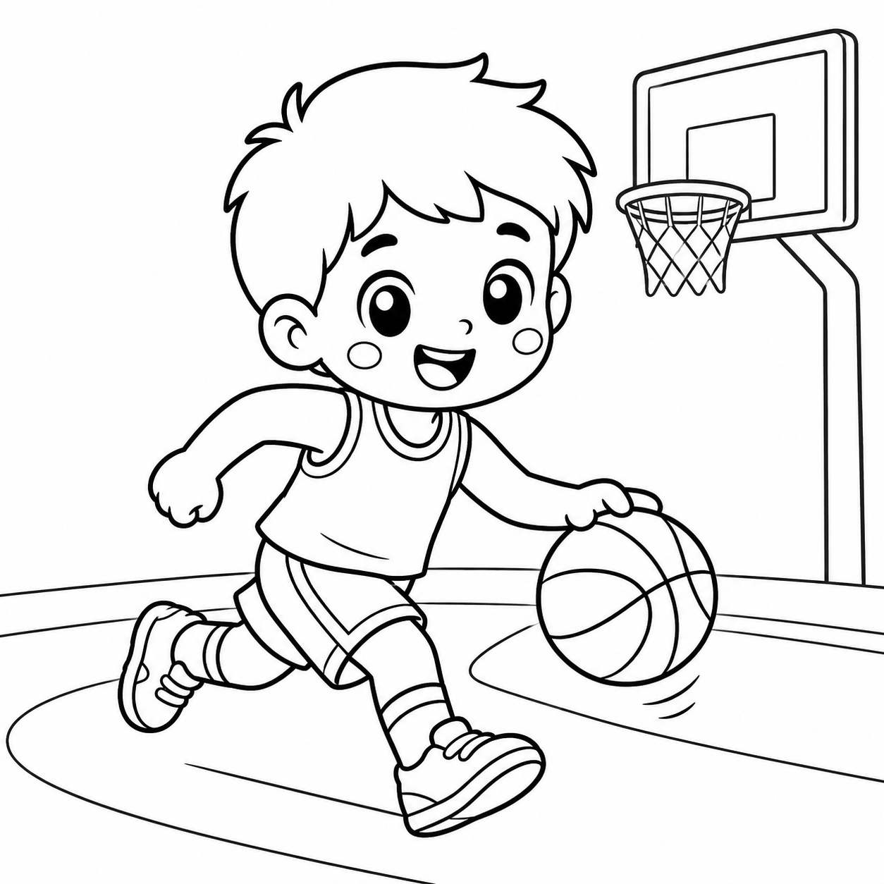 バスケットをする　おとこのこの印刷用塗り絵