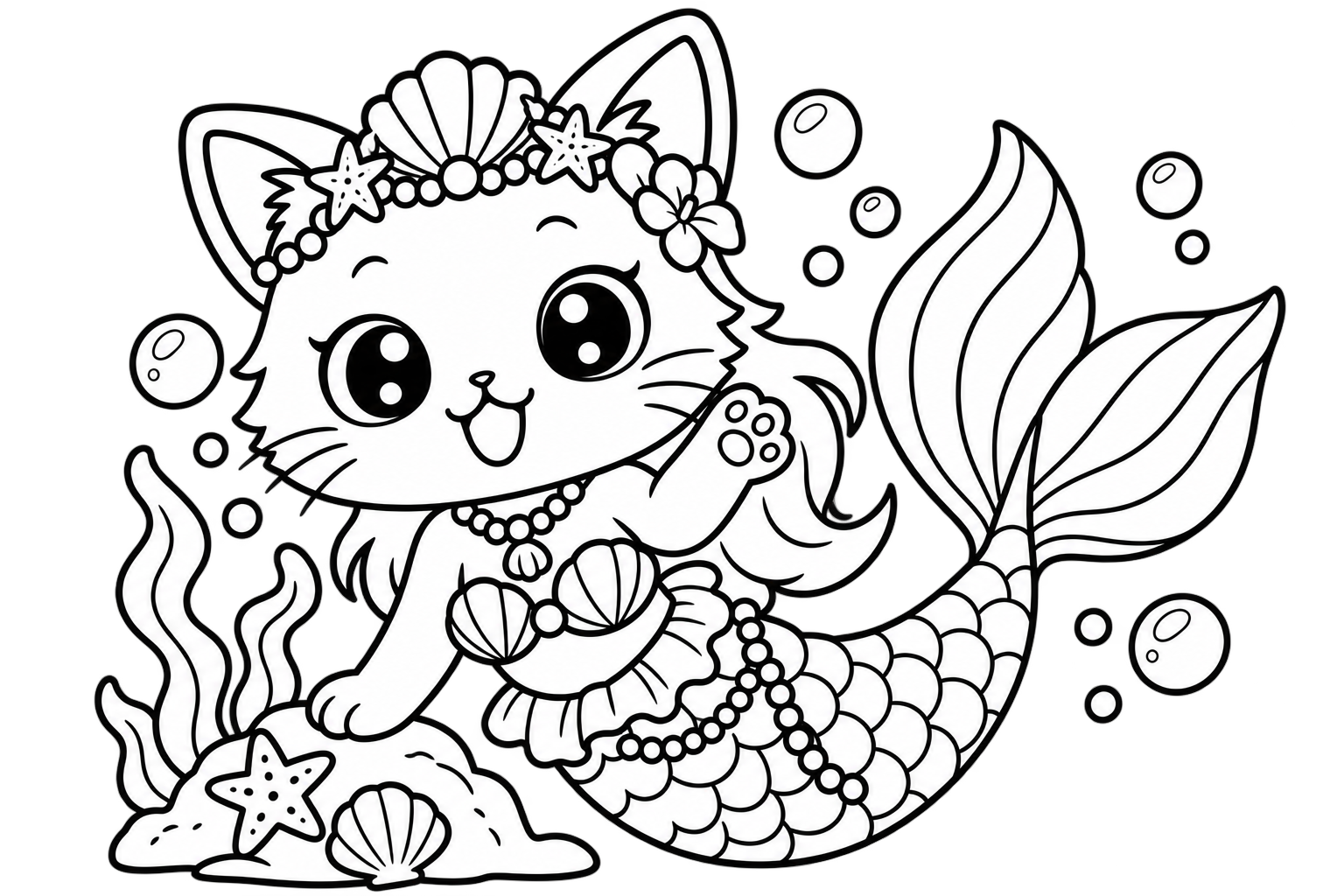 ひみつのねこにんぎょの印刷用塗り絵