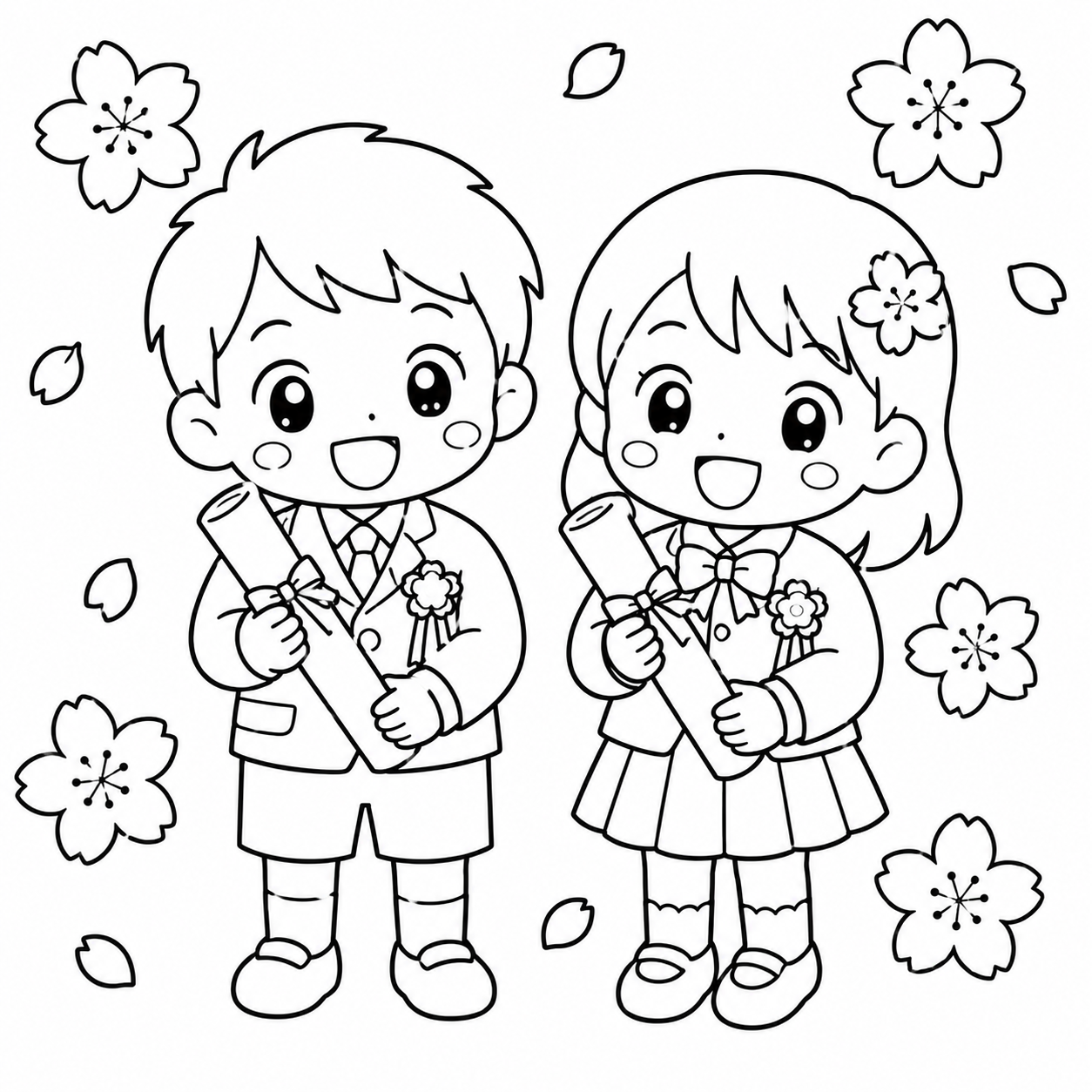 かんどうのそつえんしき　の印刷用塗り絵