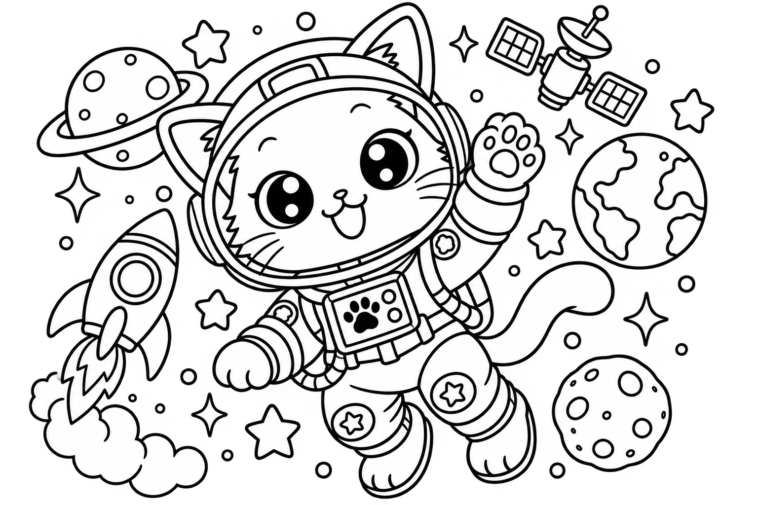 うちゅうひこうしギャラクシーねこの印刷用塗り絵