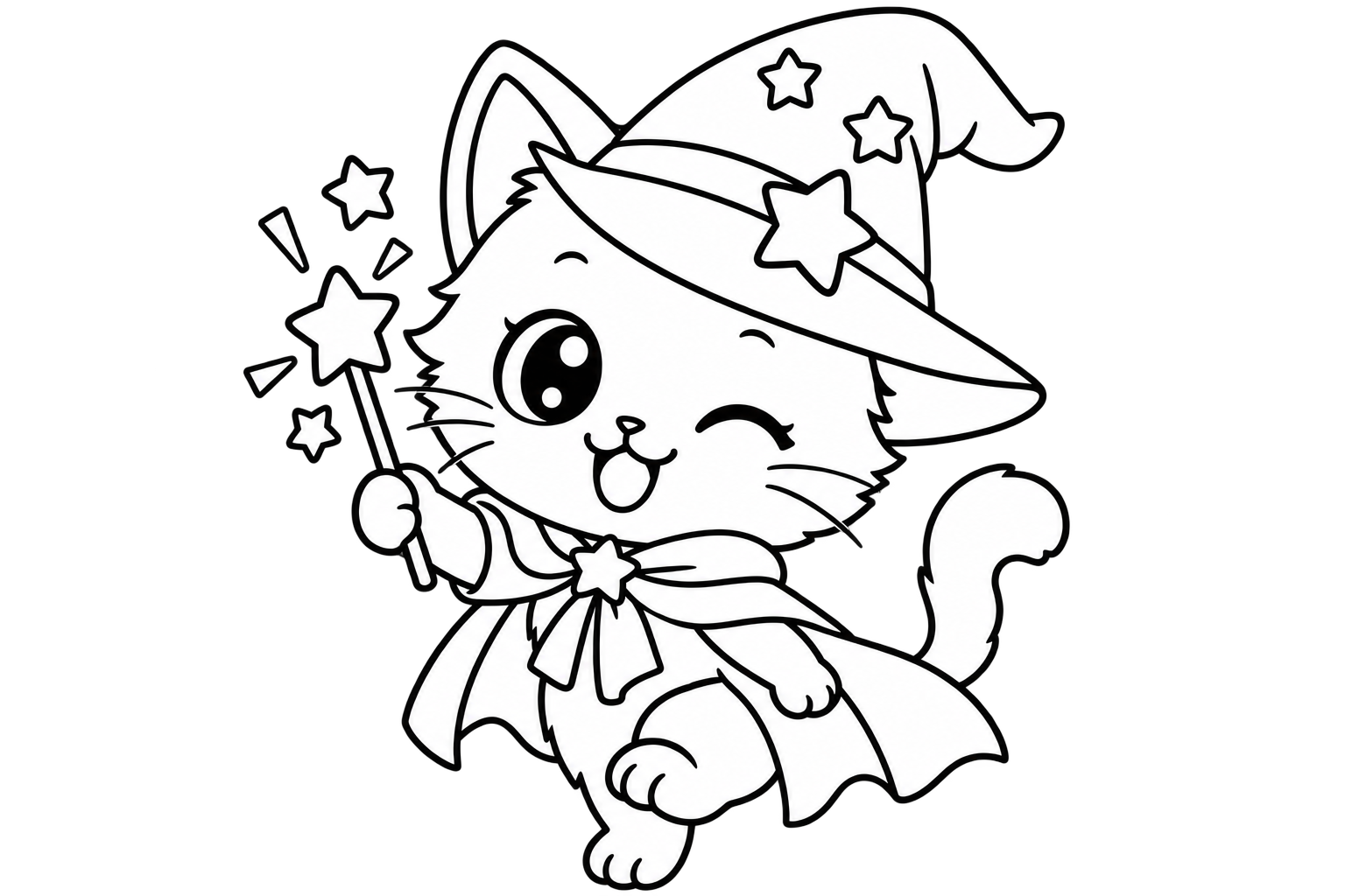 まほうつかいのねこの印刷用塗り絵