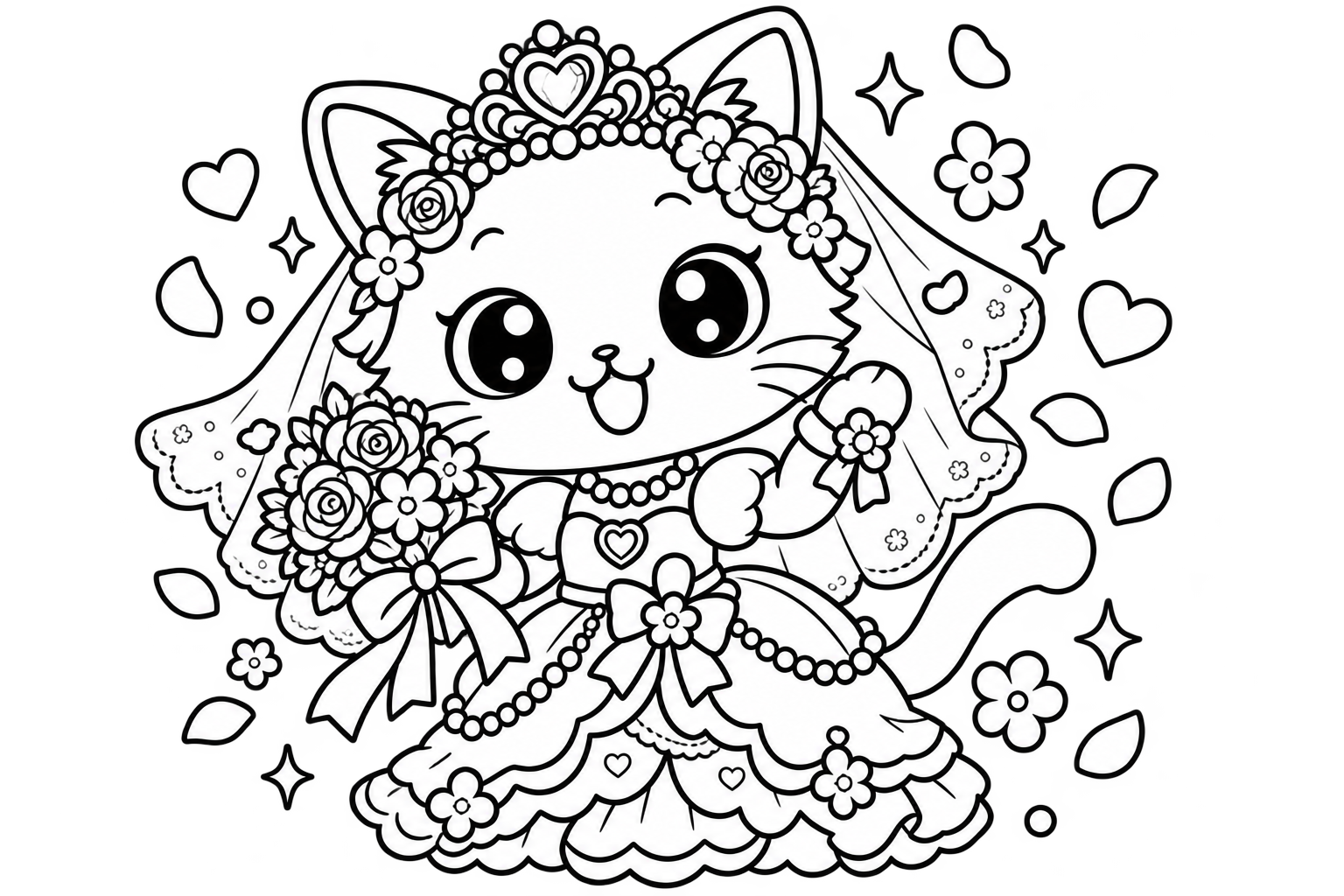 ウェディングドレスの印刷用塗り絵
