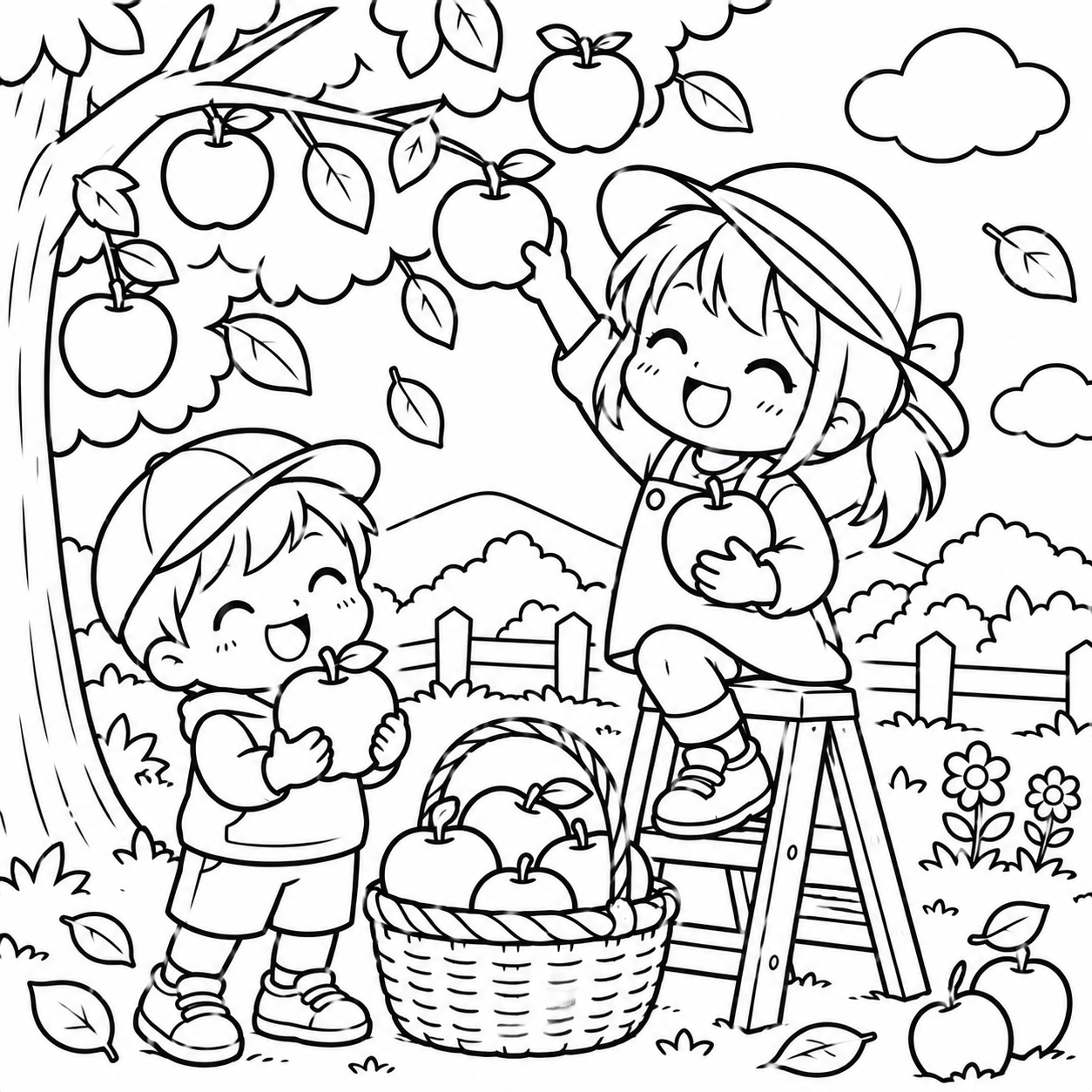 りんご狩り　２の印刷用塗り絵