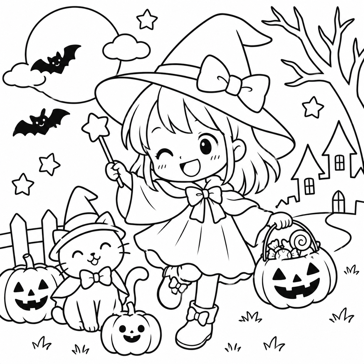 ハロウィン　おんなのこ　２の印刷用塗り絵