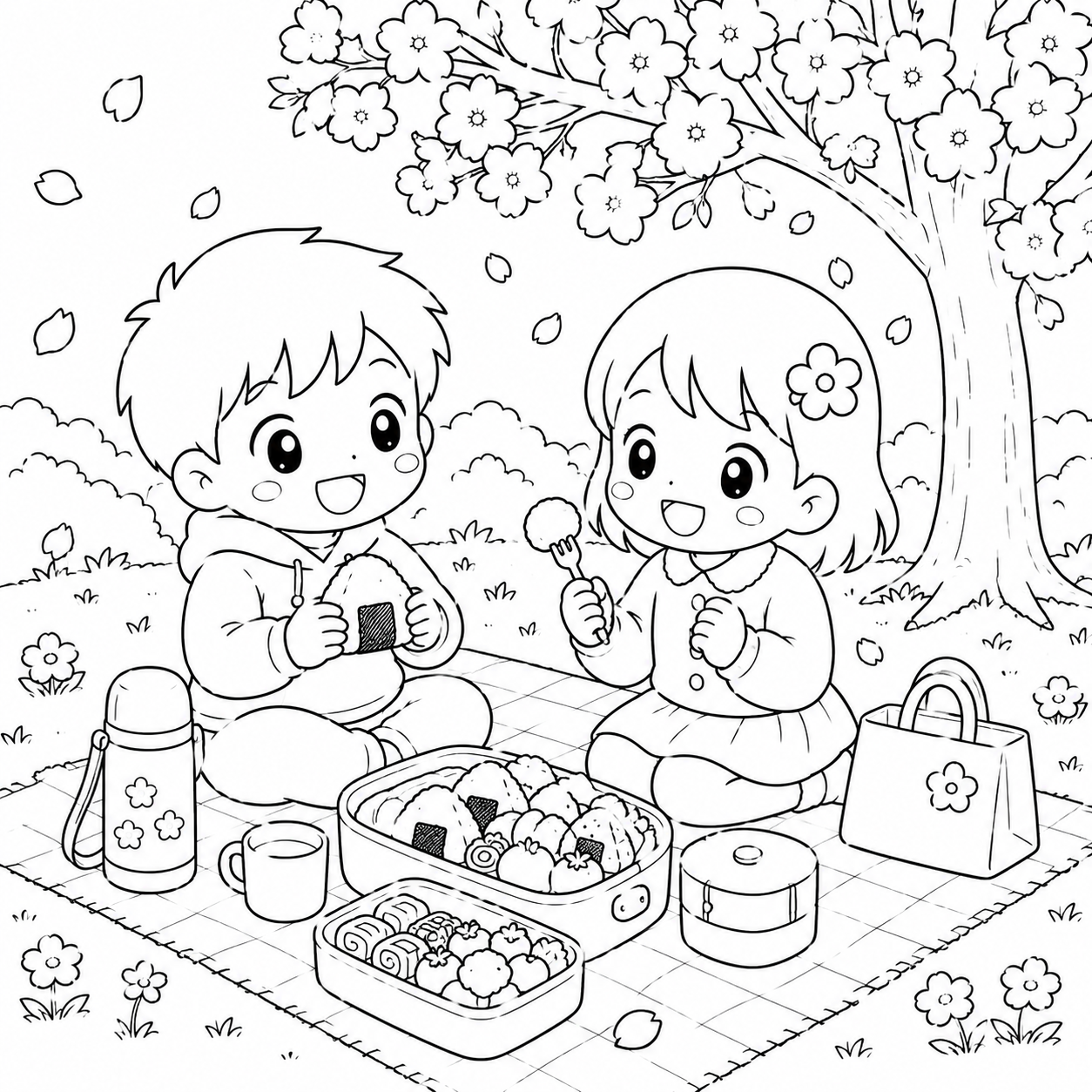 はるの　ぴくにっくの印刷用塗り絵