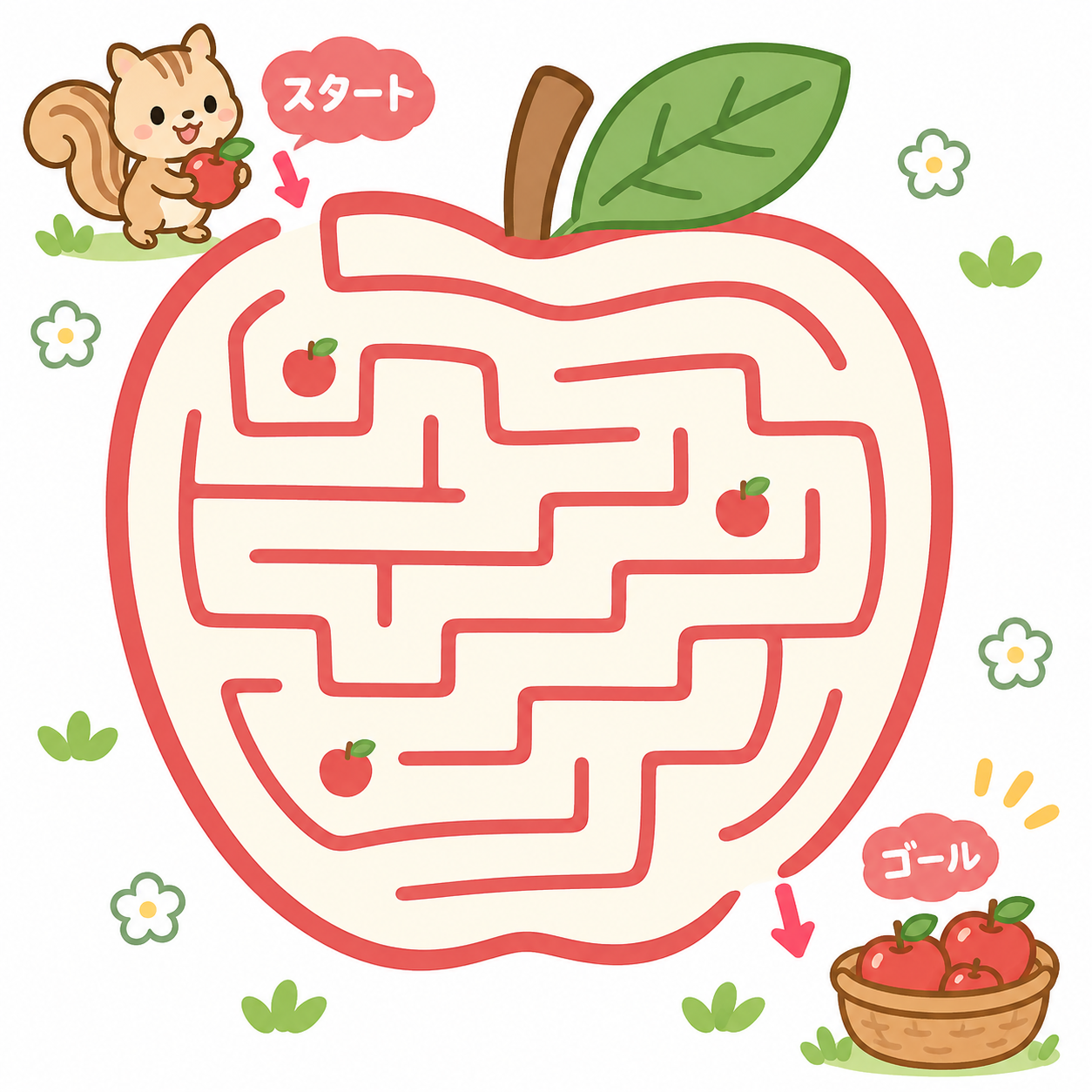 りんごのめいろの印刷用塗り絵