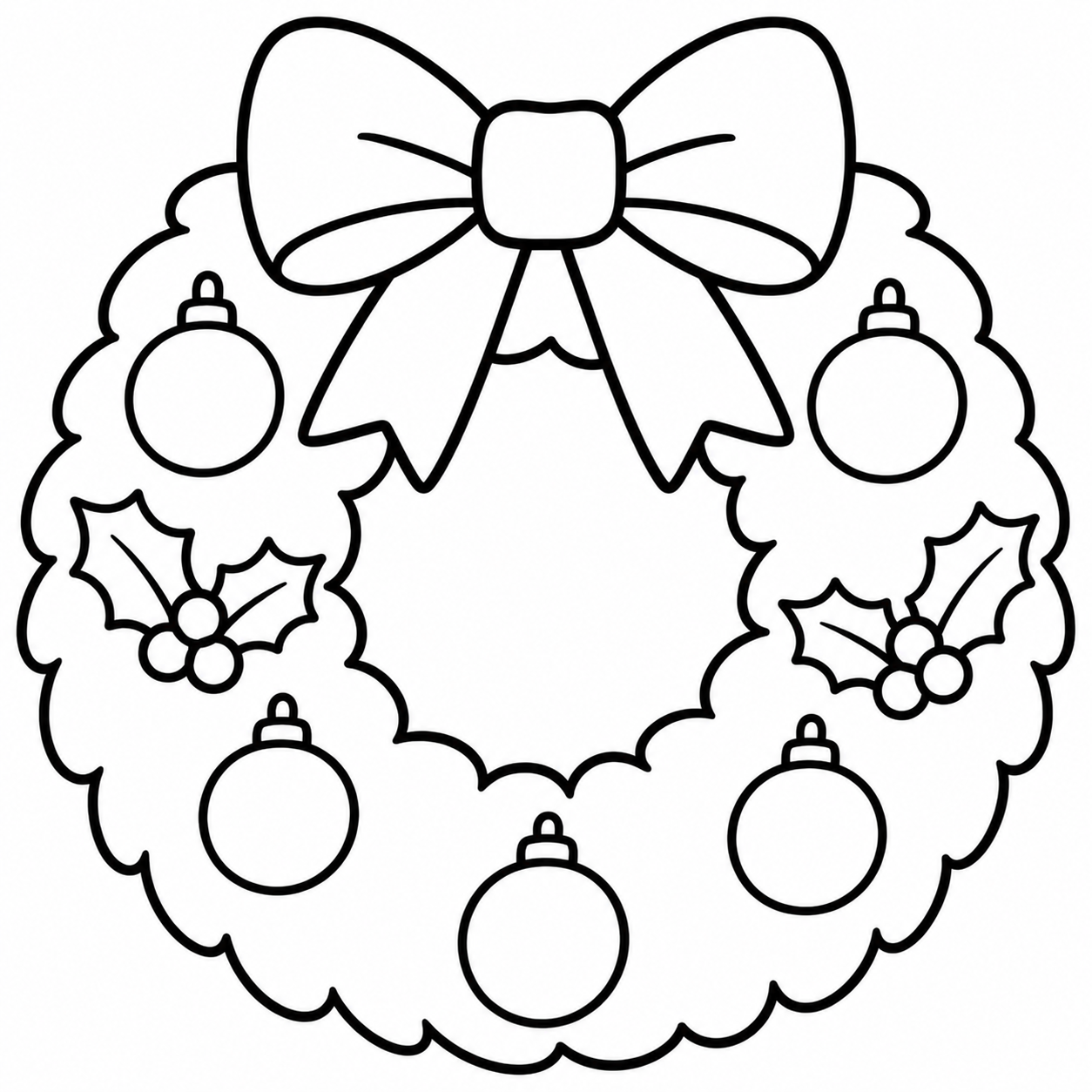 クリスマスリースの印刷用塗り絵