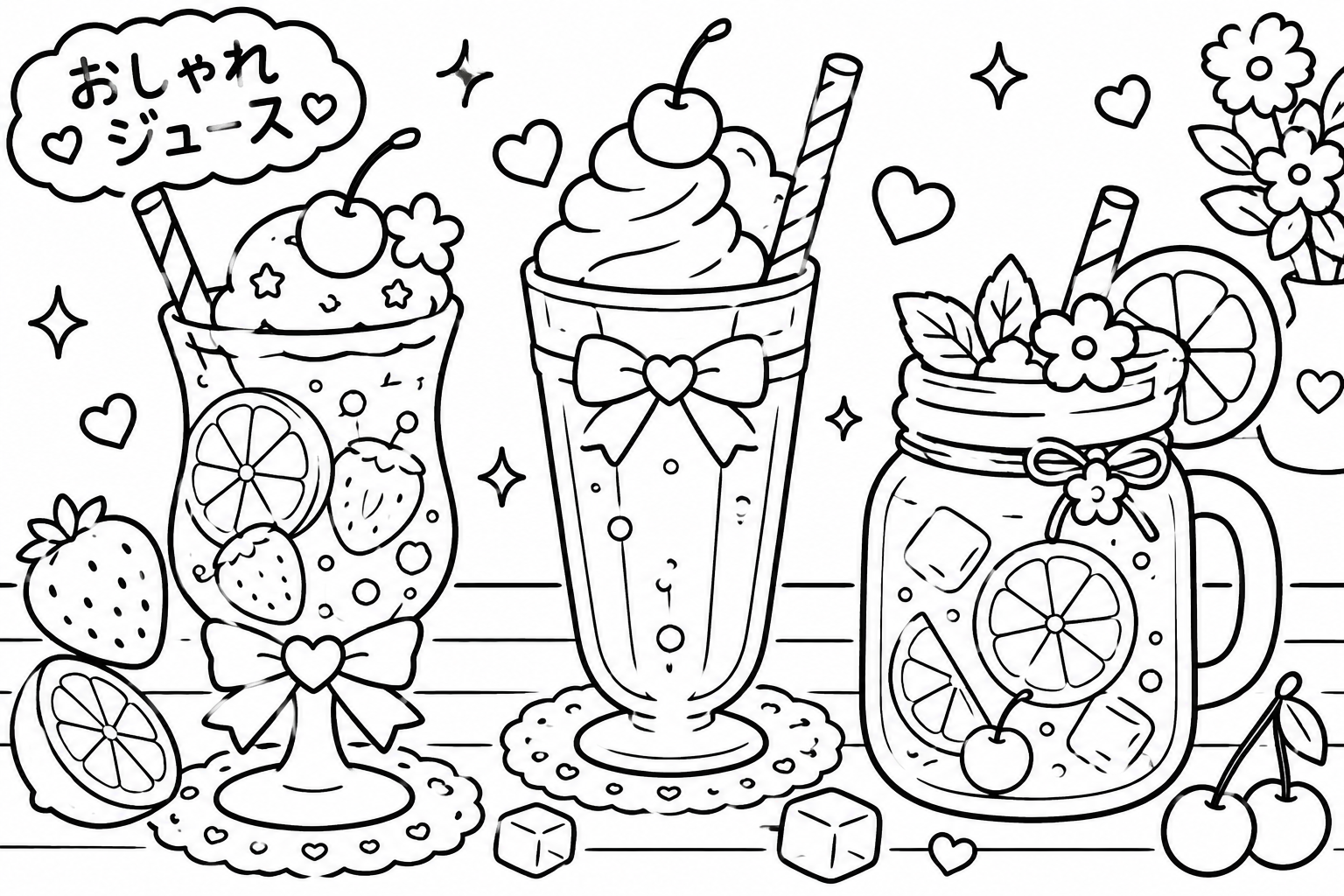 おしゃれなカフェで人気のジュースの印刷用塗り絵