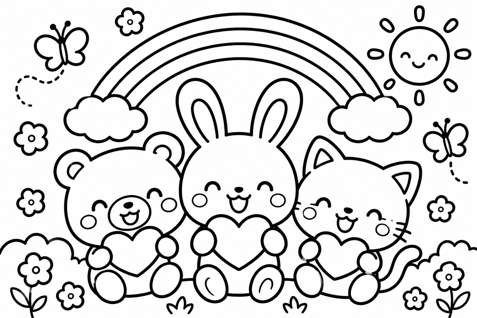 にじとかわいいどうぶつたちの印刷用塗り絵