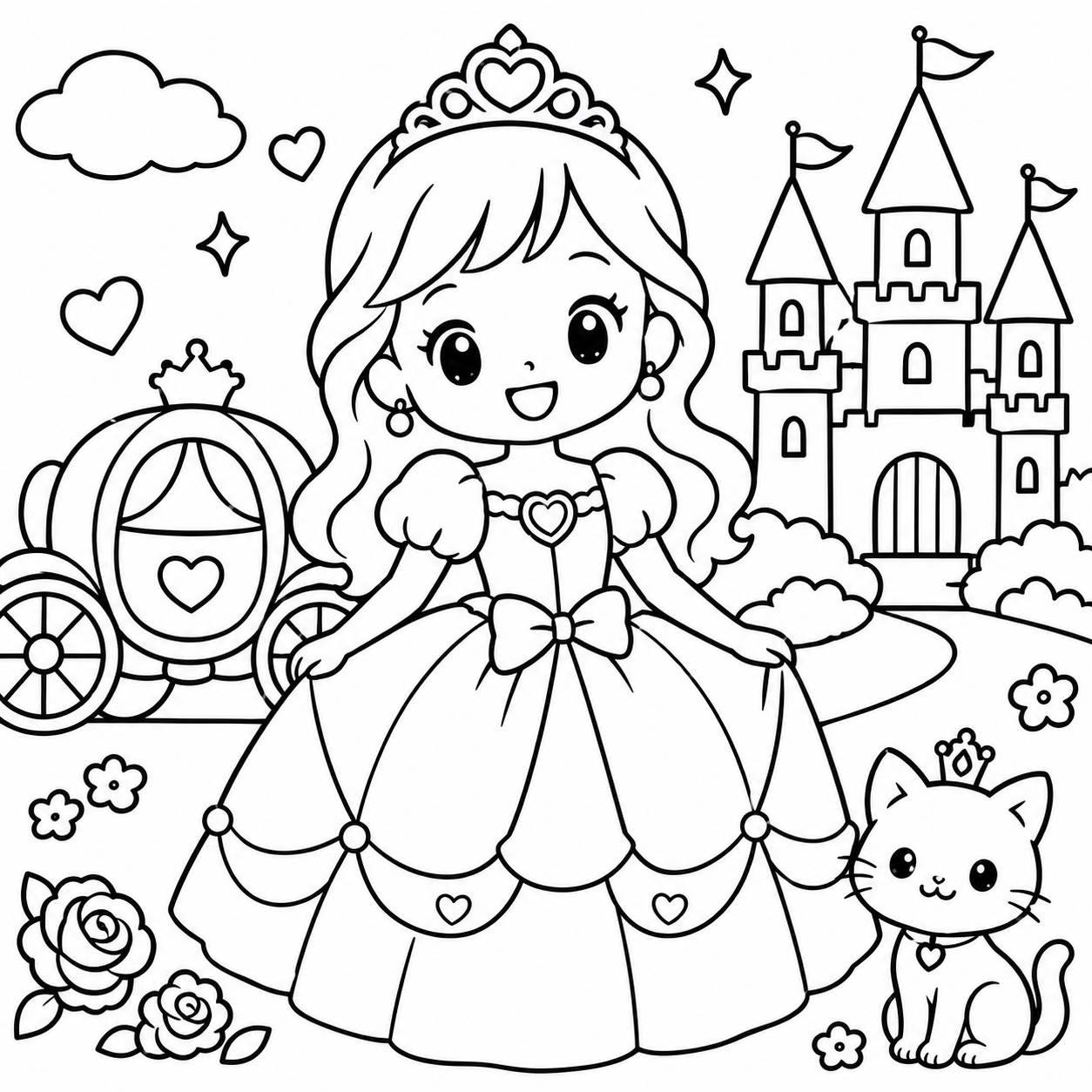 ハートの国のプリンセスの印刷用塗り絵