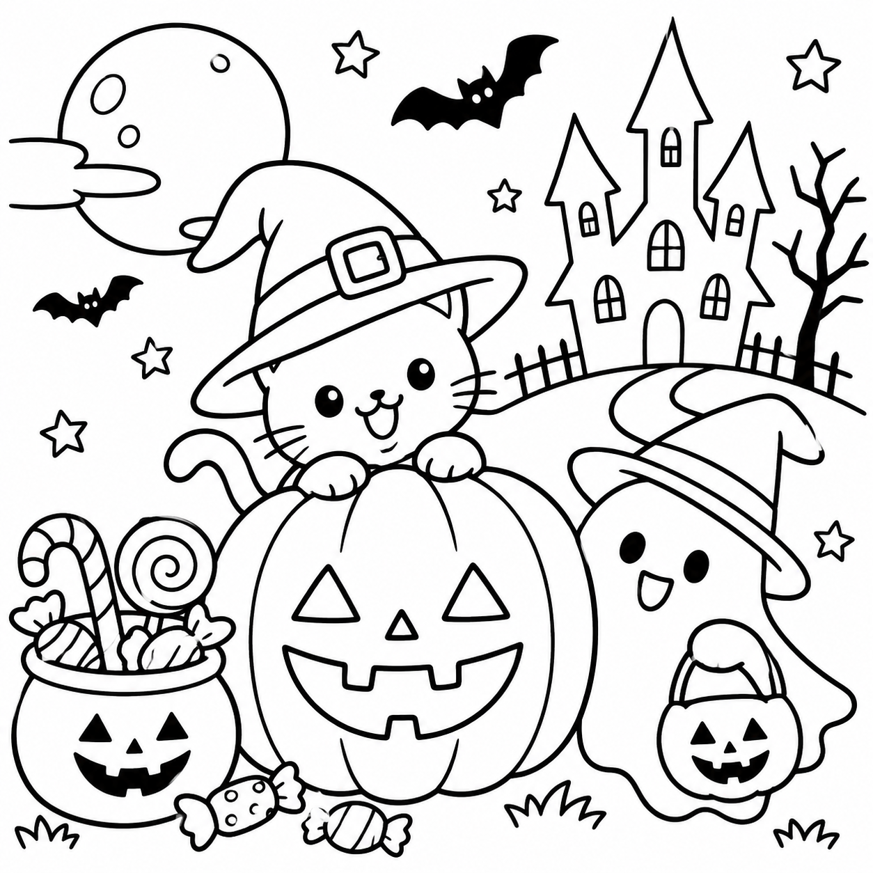 おばけたちのハロウィーンの印刷用塗り絵