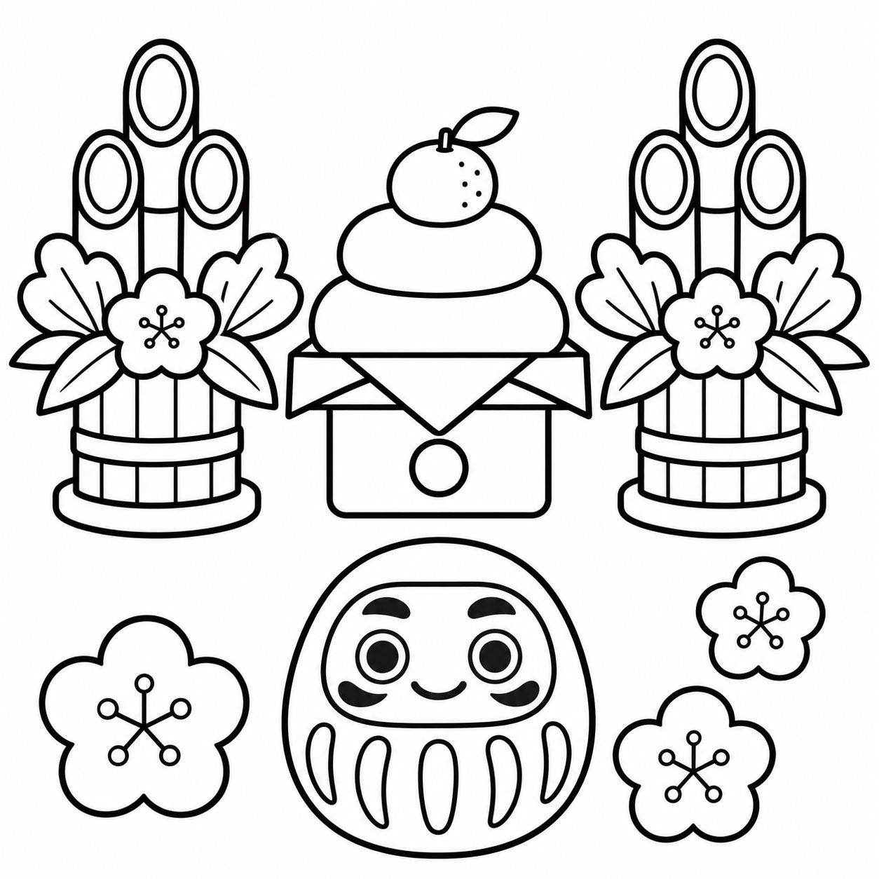 謹賀新年　あけまして　おめでとうございますの印刷用塗り絵