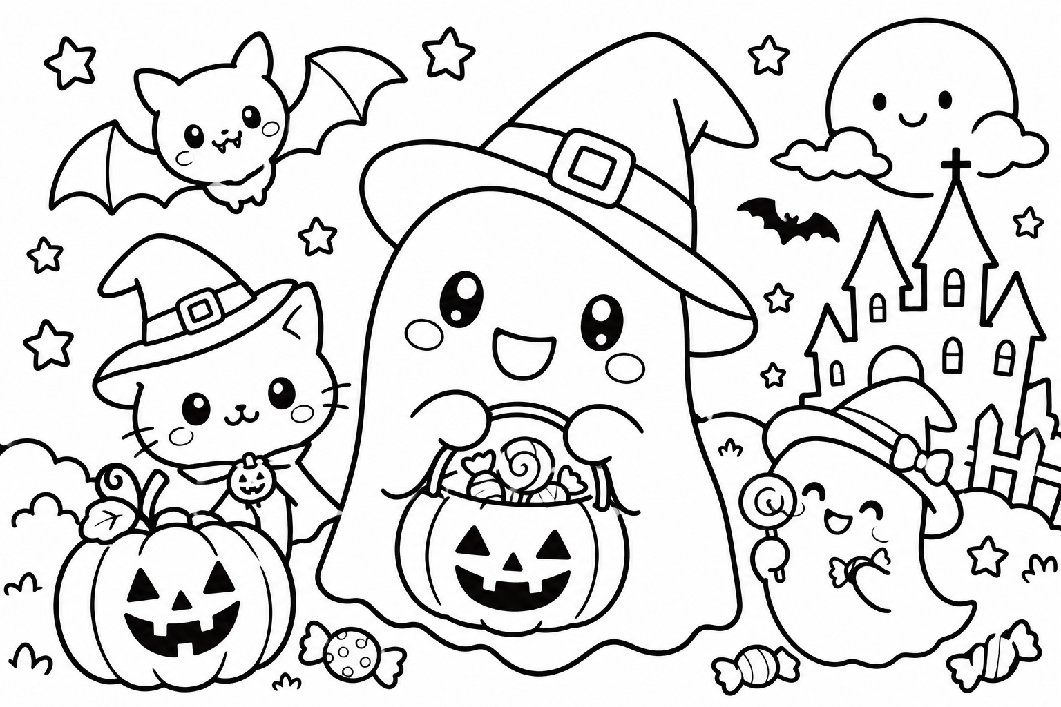 トリックオアトリート！ハロウィンの印刷用塗り絵
